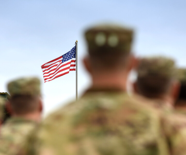 American Soldiers and US Flag. US Army