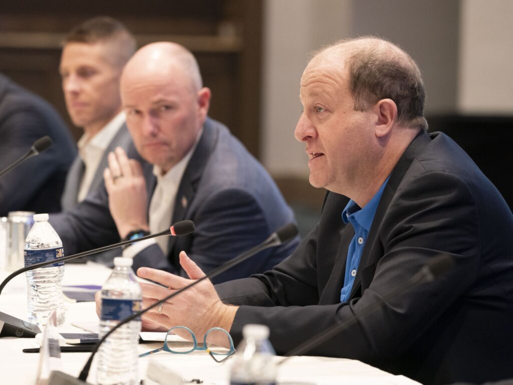 Governor Jared Polis gives remarks.